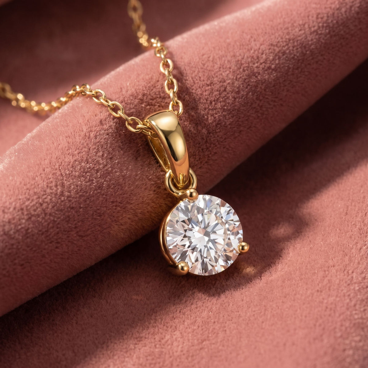 18K Solitaire Diamond Pendant — AI cloth, in-house