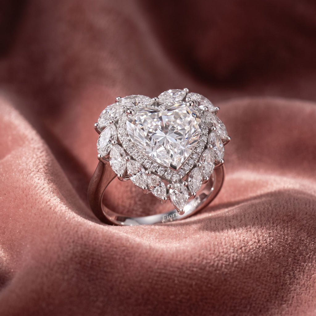 18K Halo Heart Diamond Ring — AI cloth, in-house