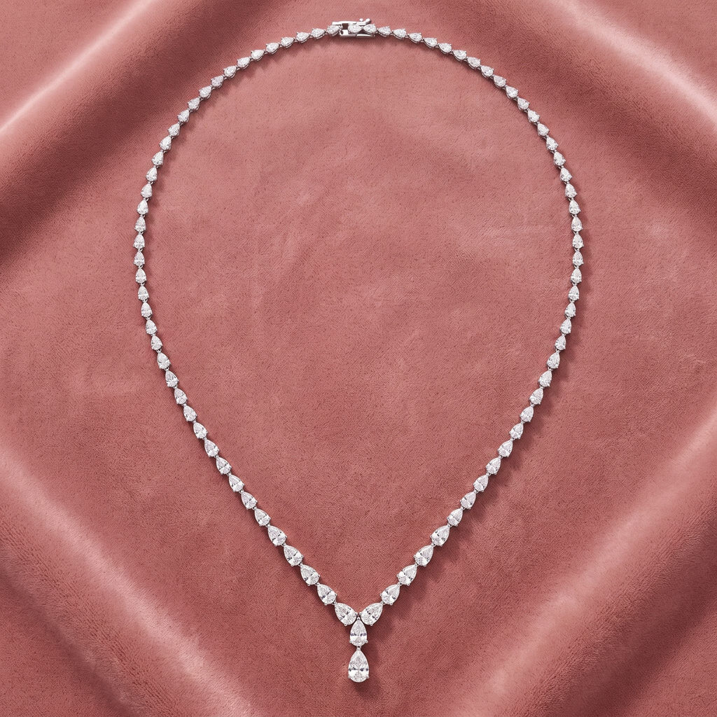 18K Pear Diamond Tennis Necklace — AI cloth, in-house