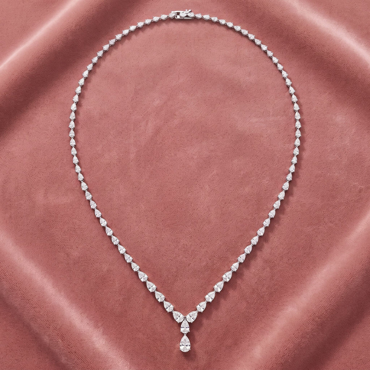 18K Pear Diamond Tennis Necklace — AI cloth, in-house