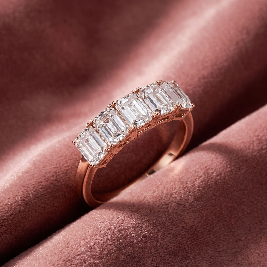 18K Solitaire Emerald Cut Diamond Ring — AI cloth, in-house