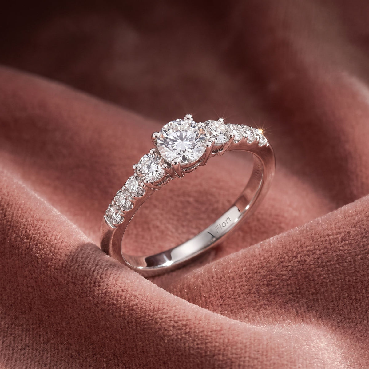 18K Bespoke Round Diamond Trilogy Ring — AI cloth, in-house