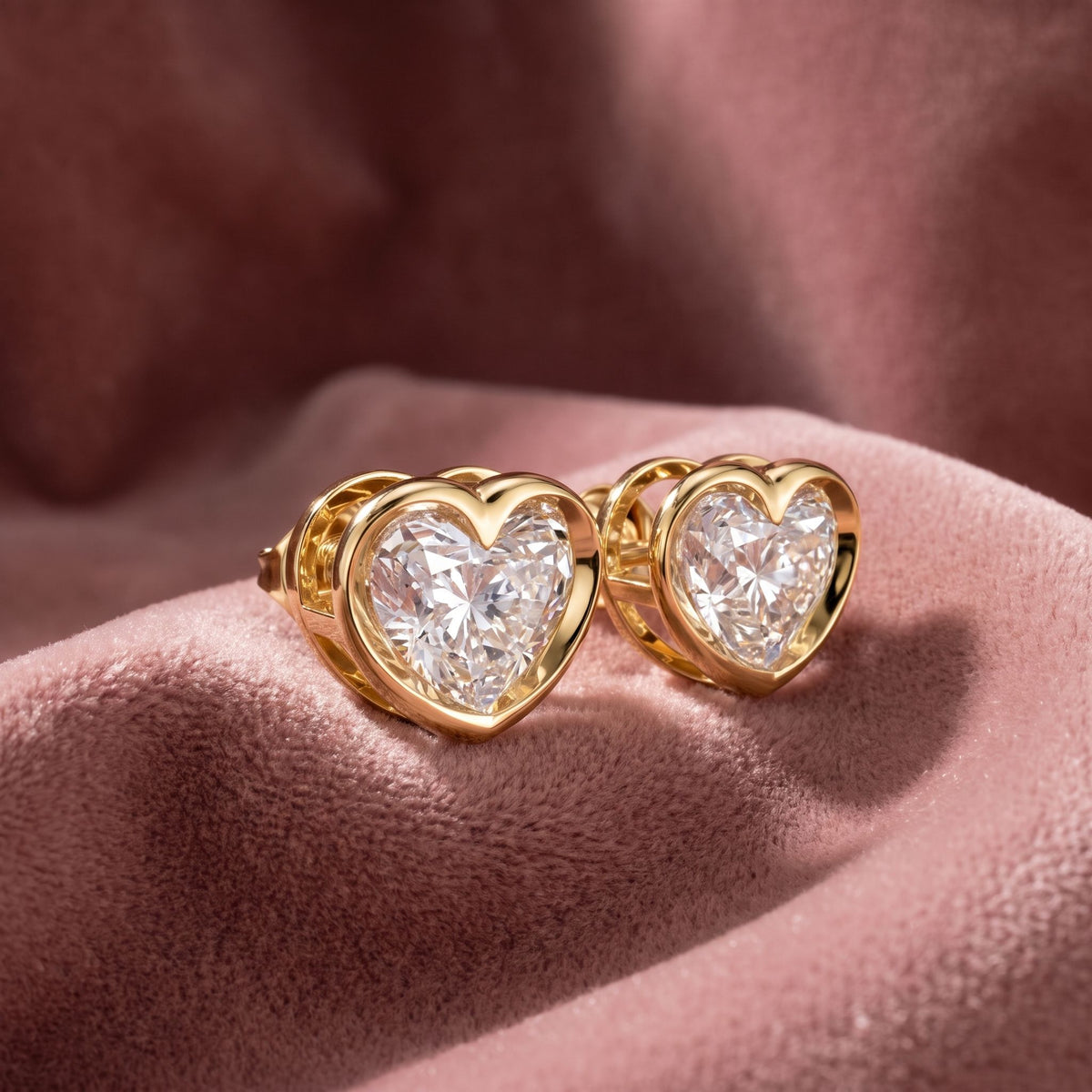 18K Solitaire Heart Diamond Stud Earrings — AI cloth, in-house