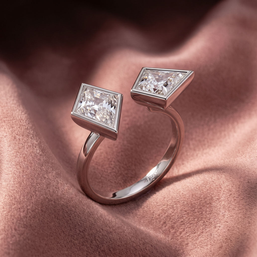 18K Bespoke Kite Bezel Diamond Ring — AI cloth, in-house
