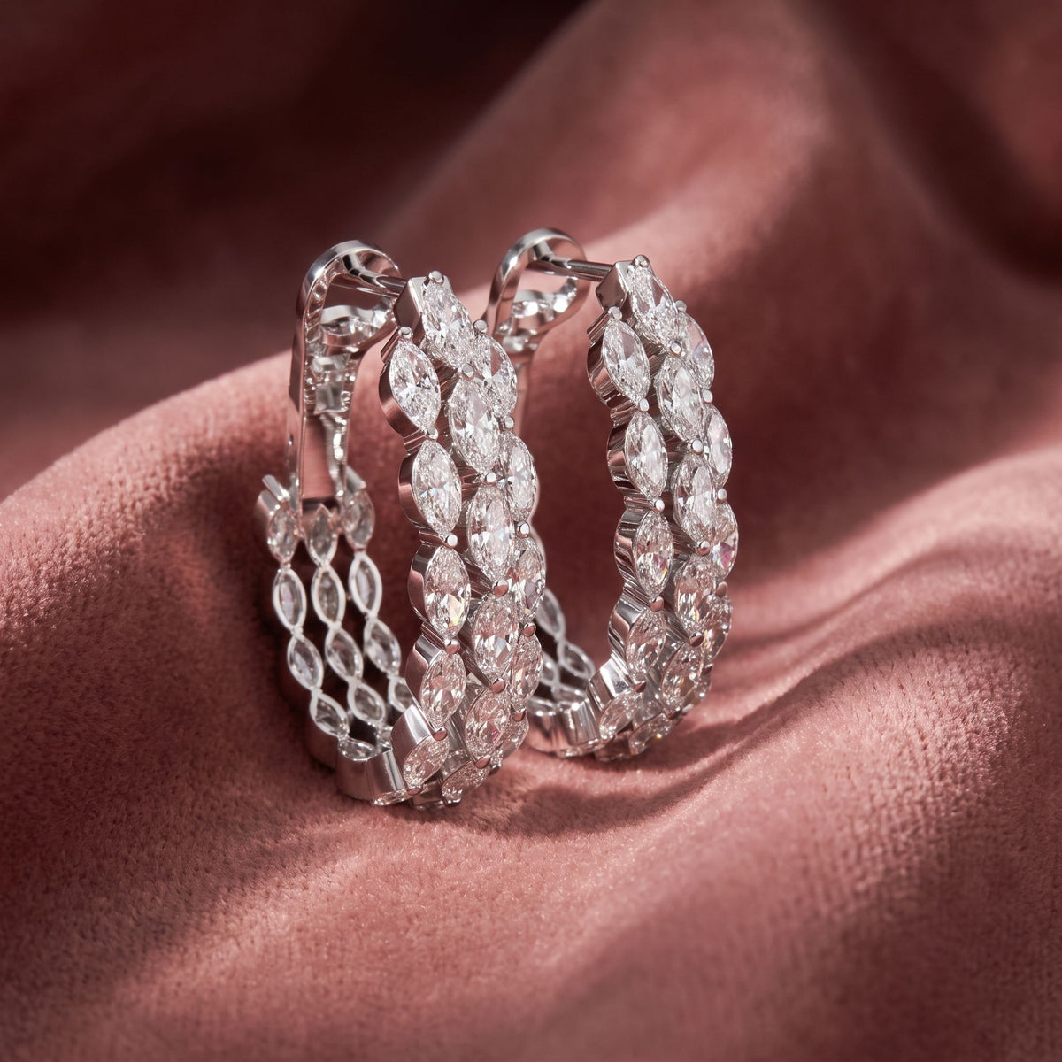 18K Marquise Diamond Hoop Earrings — AI cloth, in-house
