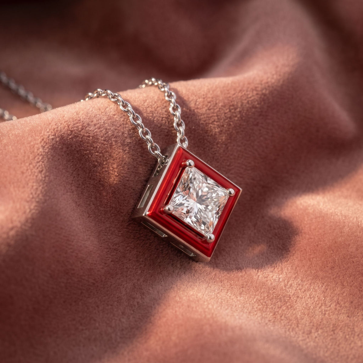 18K Princess Solitaire Diamond Pendant — AI cloth, in-house