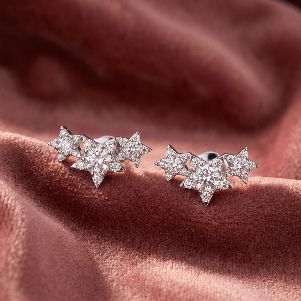 18K Star Diamond Earrings — AI cloth, in-house