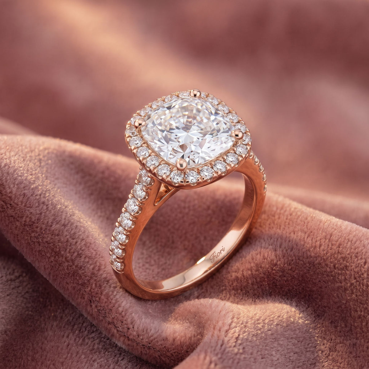 18K Halo Cushion Cut Diamond Engagement Ring — AI cloth, in-house