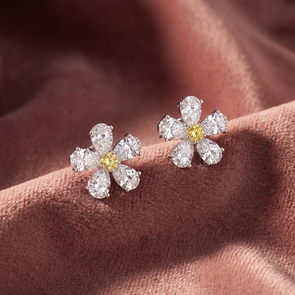 14K Pear Floral Diamond Earrings — AI cloth, in-house