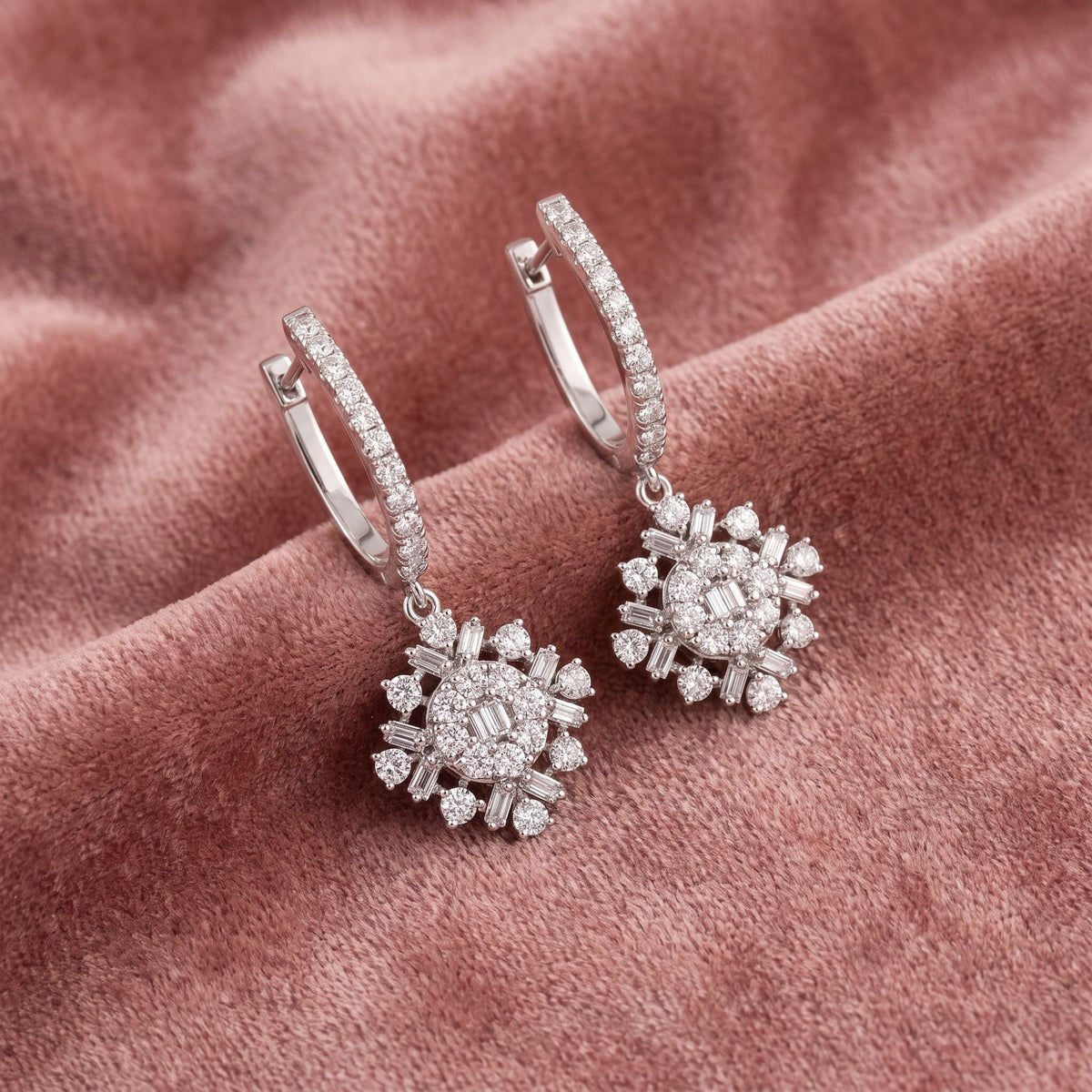 18K Drop Diamond Earrings — AI cloth, in-house