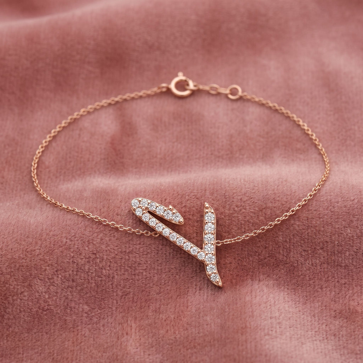 18K Alphabet Round Diamond Bracelet — AI cloth, in-house