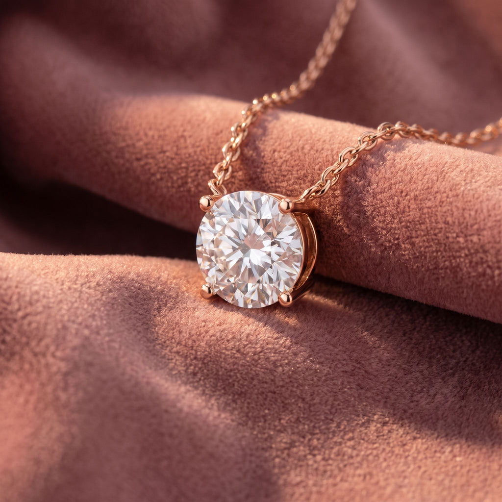 18K Solitaire Round Diamond Pendant — AI cloth, in-house