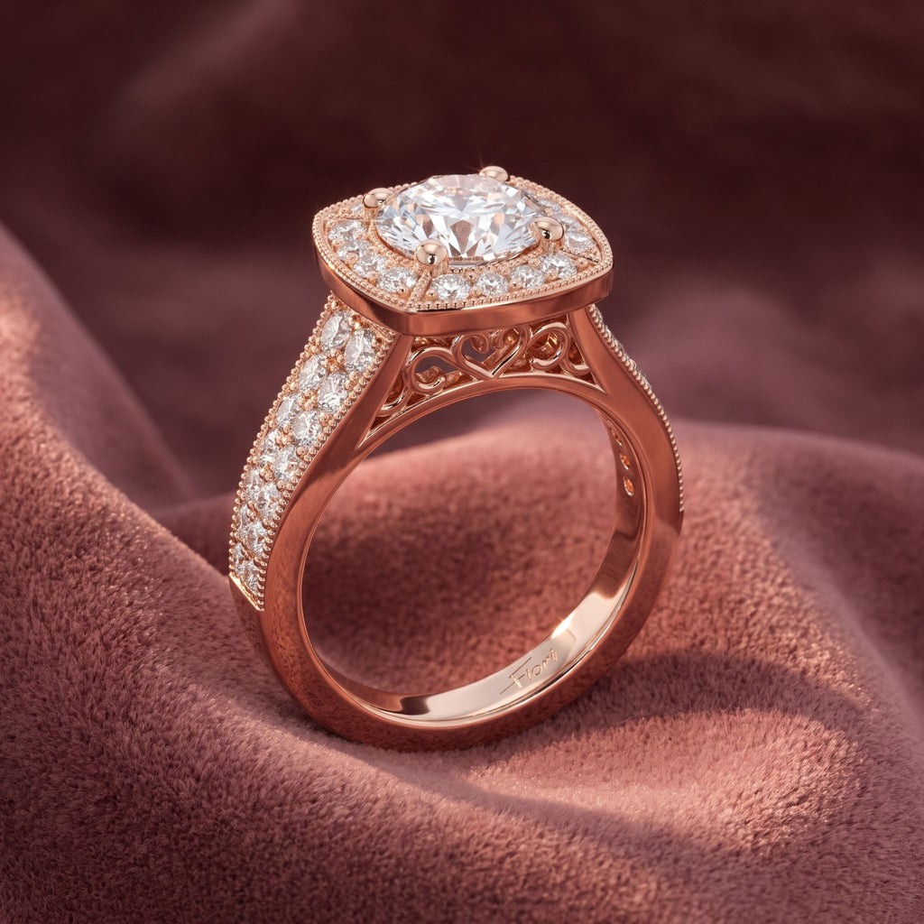 18K Halo Diamond Ring — AI cloth, in-house