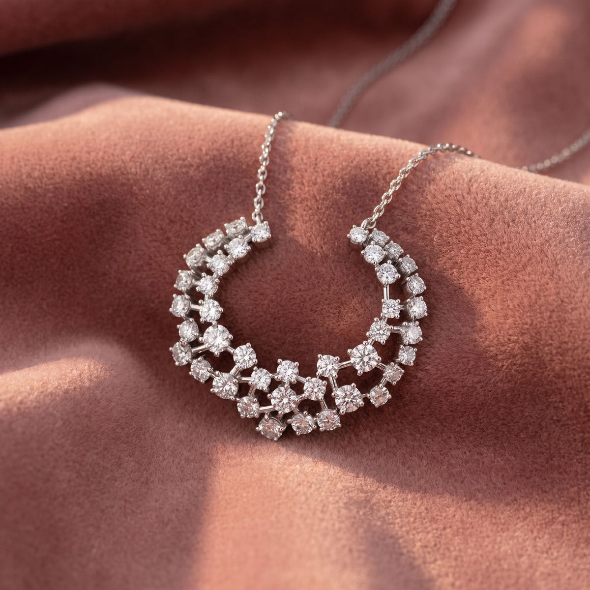 18K Abstract Cluster Round Diamond Pendant — AI cloth, in-house