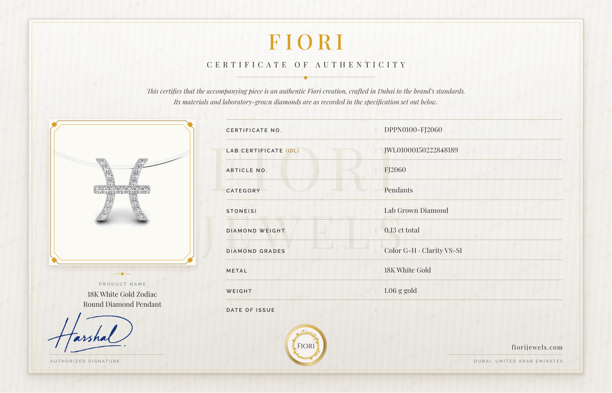 Fiori Certificate of Authenticity