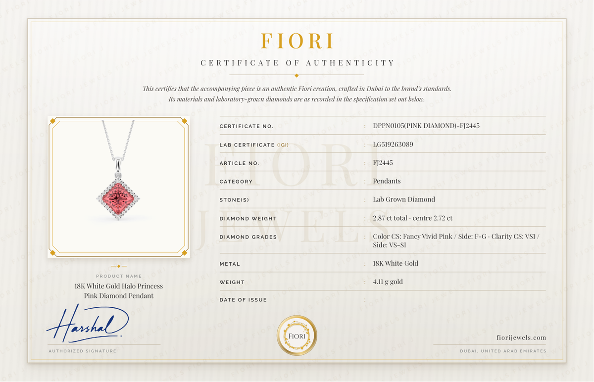 Certificat d'authenticité Fiori