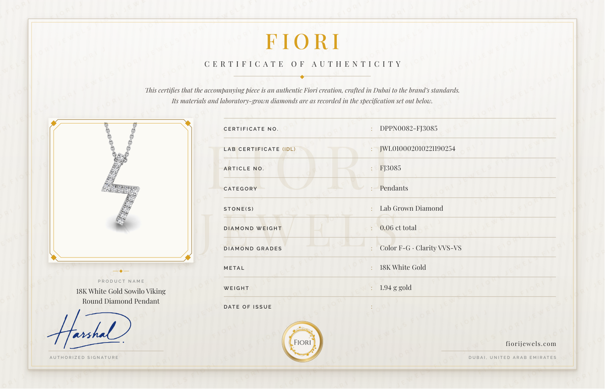 Certificat d'authenticité Fiori