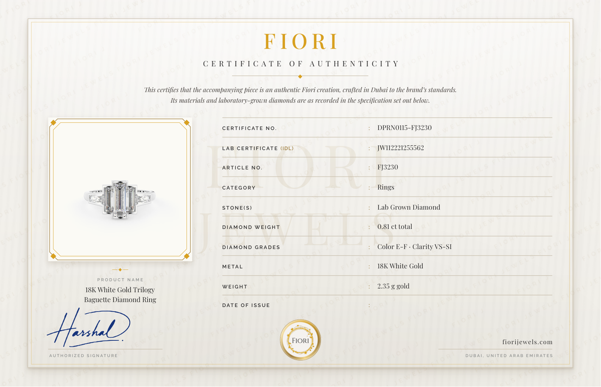 Fiori Certificate of Authenticity