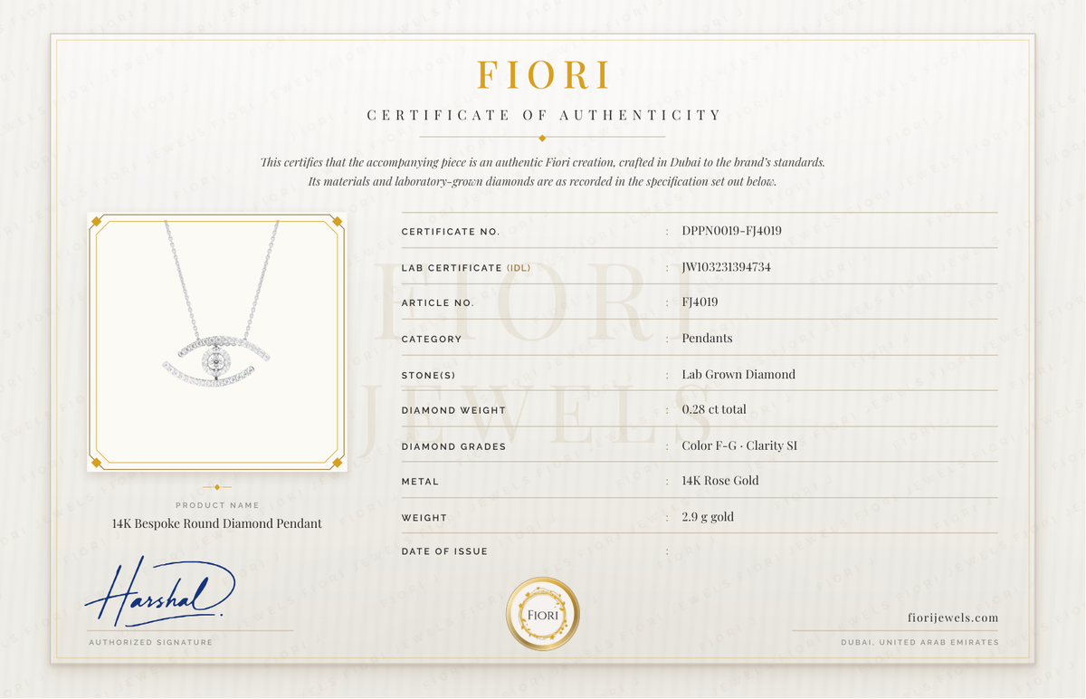 Certificado de autenticidade Fiori