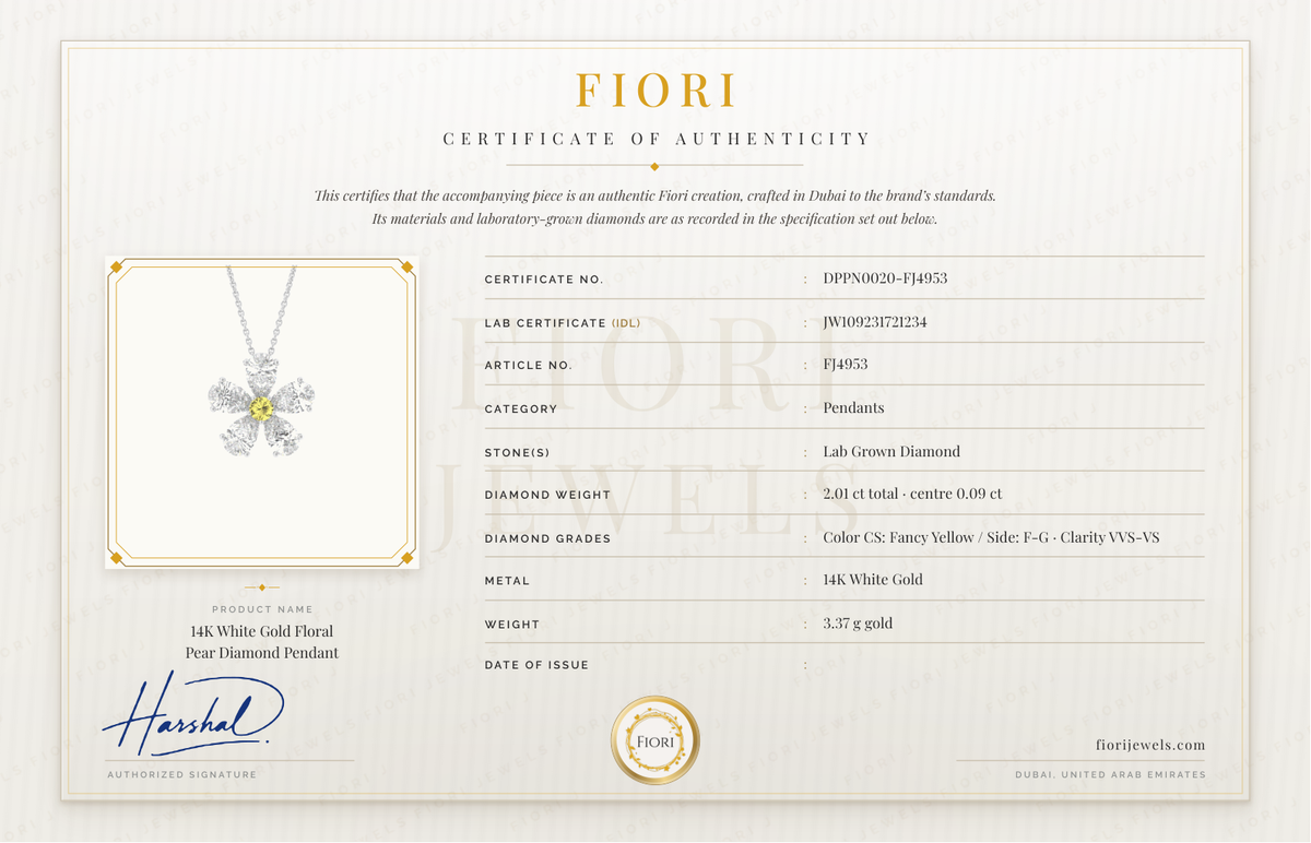 Сертификат подлинности Fiori