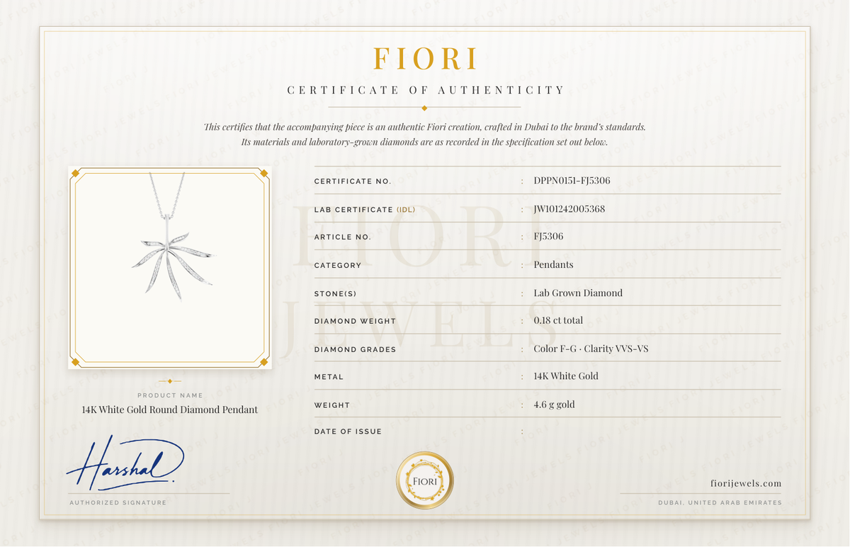 Сертификат подлинности Fiori