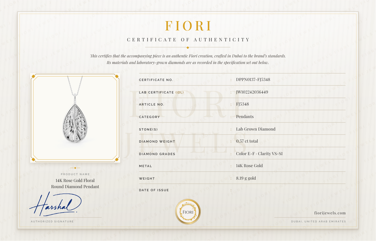 Certificat d'authenticité Fiori
