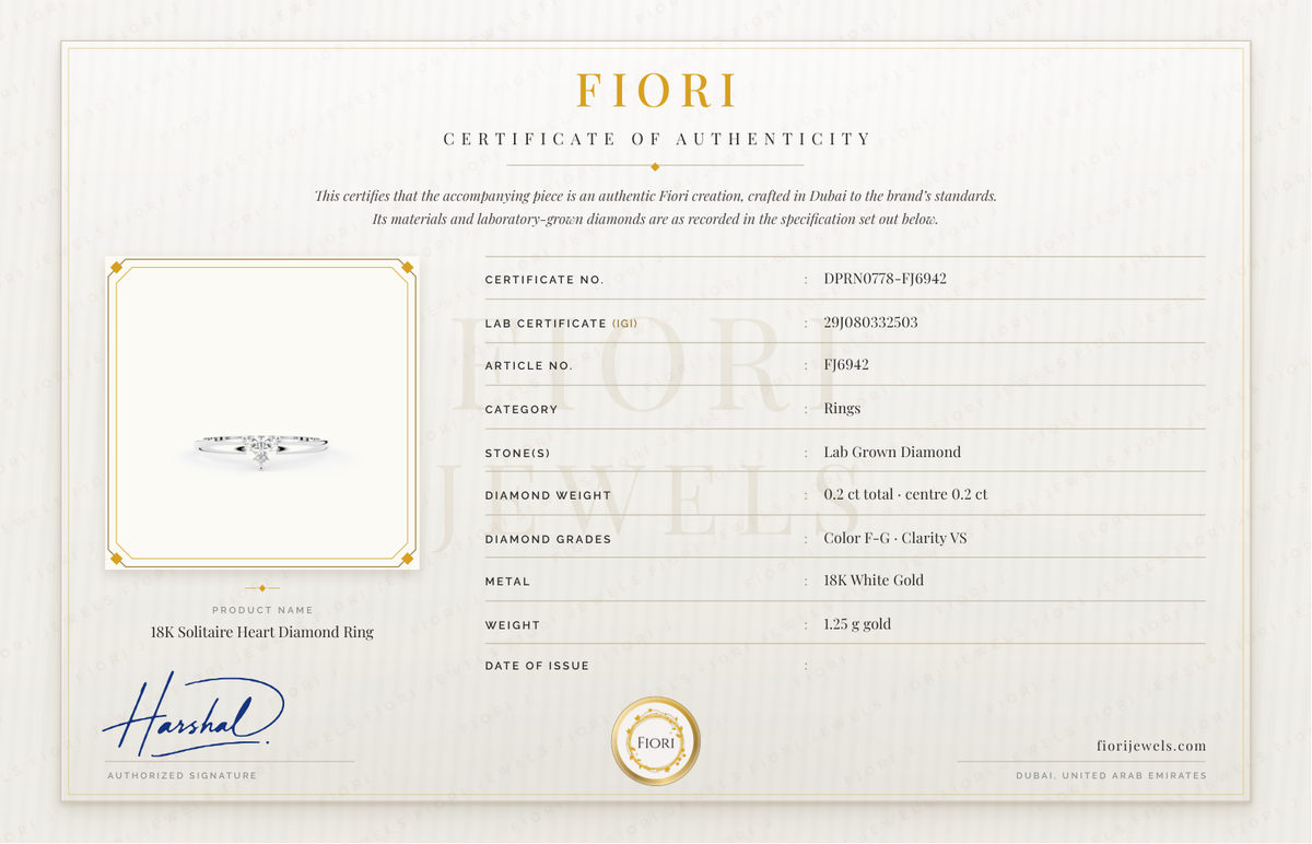 Certificat d'authenticité Fiori